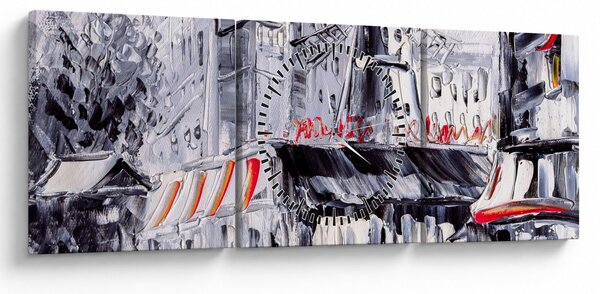 Obraz - Ulica w Paryżu, obraz olejny (z zegarem) (90x30 cm)
