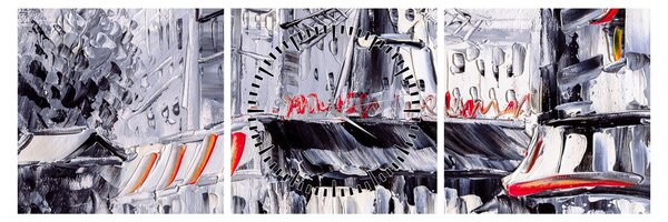 Obraz - Ulica w Paryżu, obraz olejny (z zegarem) (90x30 cm)