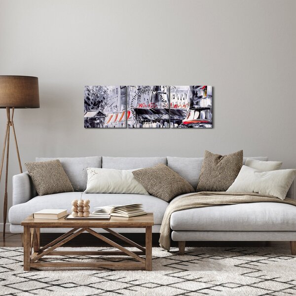 Obraz - Ulica w Paryżu, obraz olejny (z zegarem) (90x30 cm)