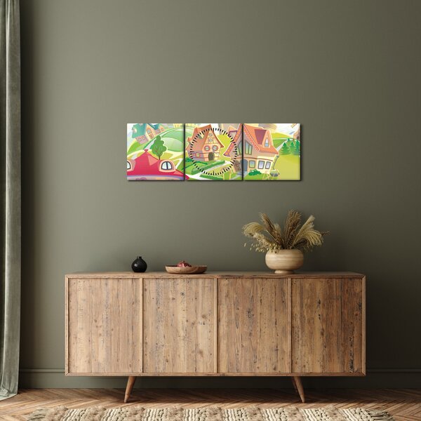 Obraz - Kolorowe miasteczko (z zegarem) (90x30 cm)