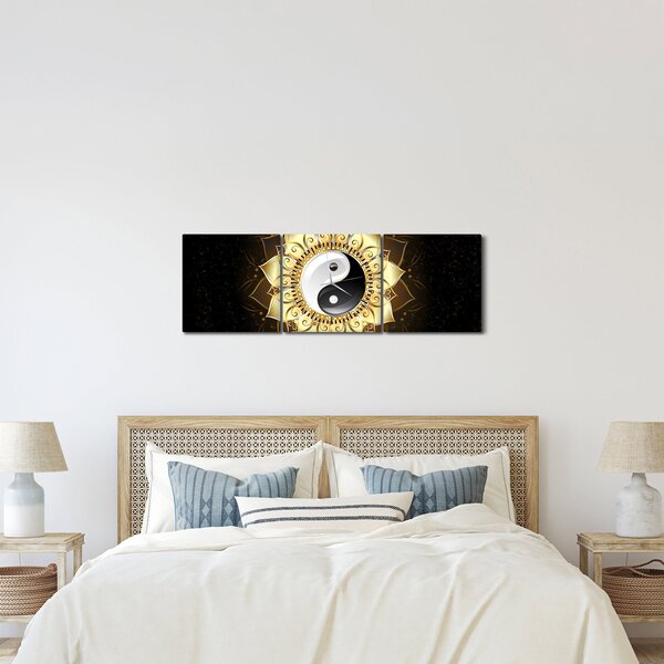 Obraz - Złoty Yin-Yang (z zegarem) (90x30 cm)