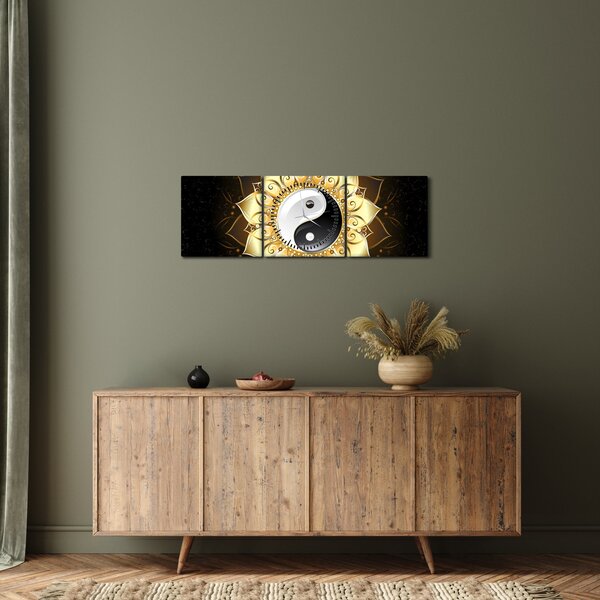 Obraz - Złoty Yin-Yang (z zegarem) (90x30 cm)