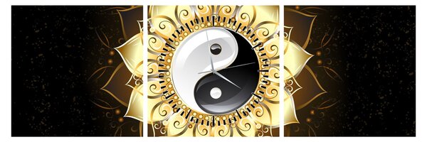 Obraz - Złoty Yin-Yang (z zegarem) (90x30 cm)