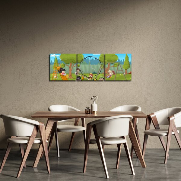 Obraz - Dzieci na placu zabaw (z zegarem) (90x30 cm)