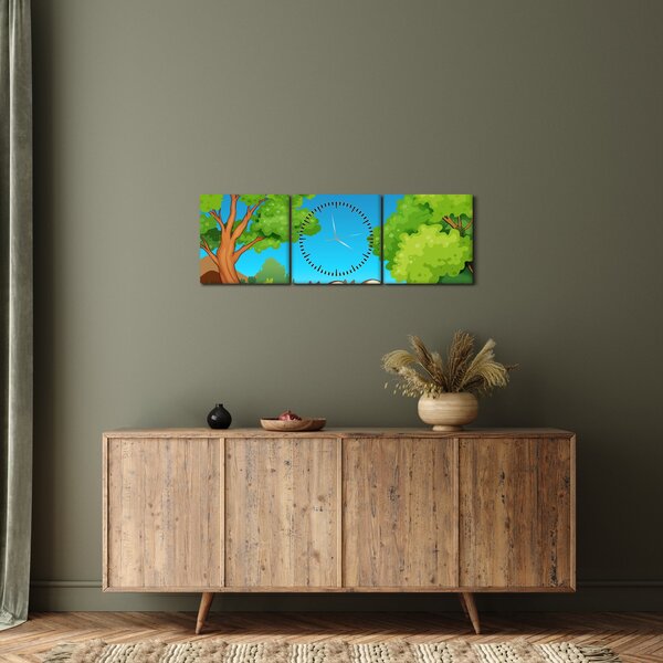 Obraz - Wesołe wiewiórki (z zegarem) (90x30 cm)