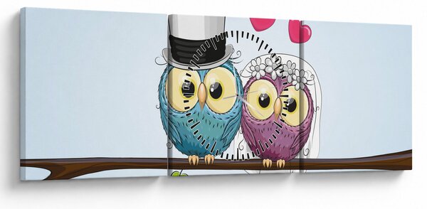 Obraz - Zakochane sowy (z zegarem) (90x30 cm)
