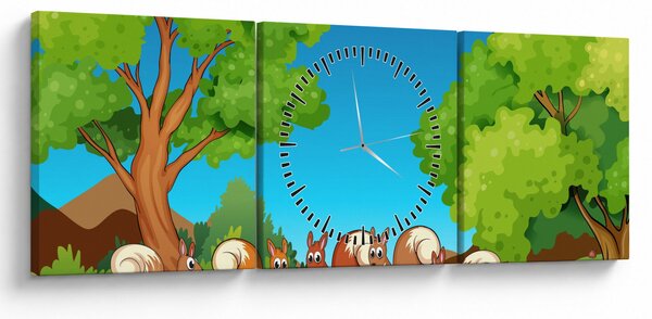 Obraz - Wesołe wiewiórki (z zegarem) (90x30 cm)