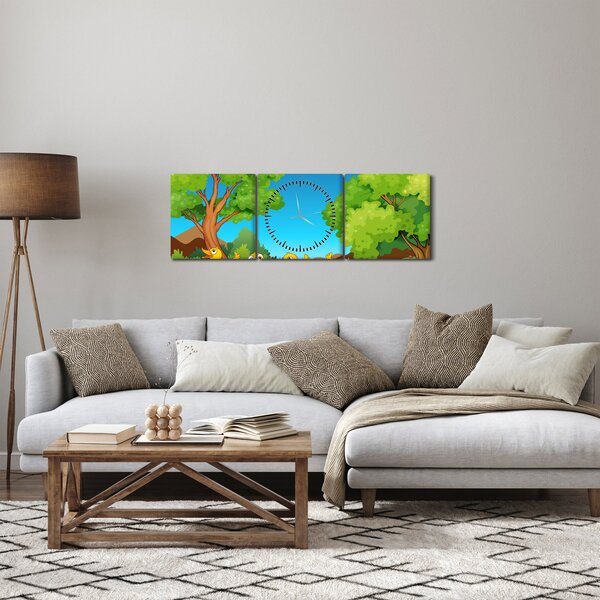 Obraz - Wesołe kaczątka (z zegarem) (90x30 cm)
