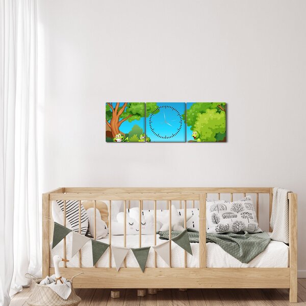 Obraz - Wesołe żaby (z zegarem) (90x30 cm)