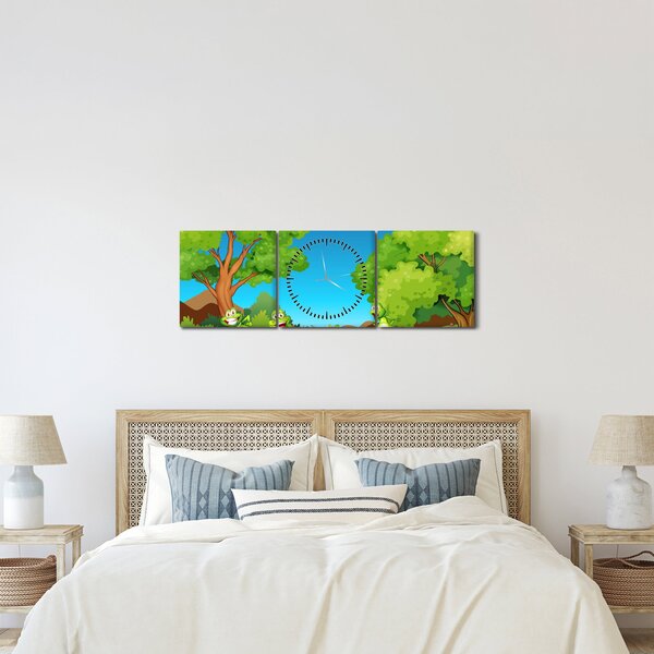 Obraz - Wesołe żaby (z zegarem) (90x30 cm)