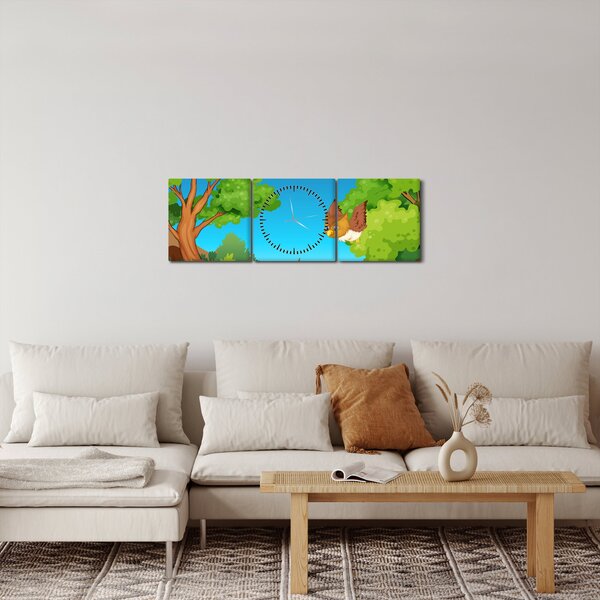 Obraz - Wesołe sówki (z zegarem) (90x30 cm)