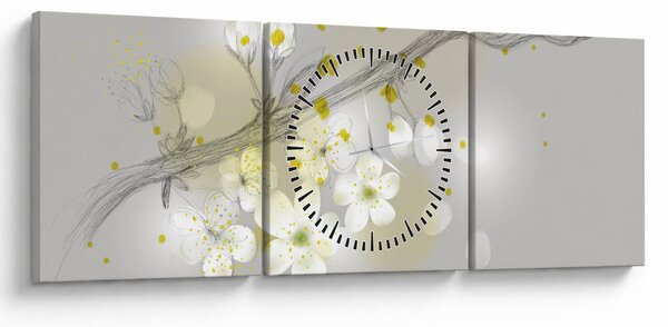 Obraz kwitnącej gałązki (z zegarem) (90x30 cm)