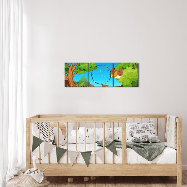 Obraz - Wesołe sówki (z zegarem) (90x30 cm)