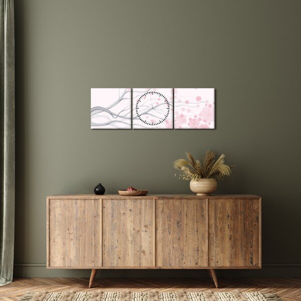 Obraz - Różowe kwiaty (z zegarem) (90x30 cm)