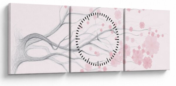 Obraz - Różowe kwiaty (z zegarem) (90x30 cm)