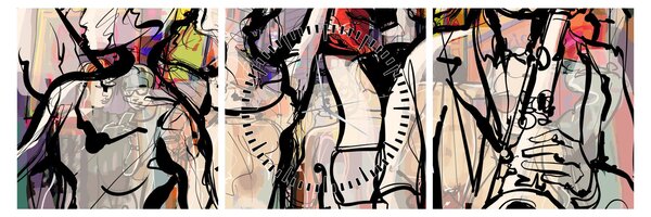 Obraz - Jazzowa noc (z zegarem) (90x30 cm)