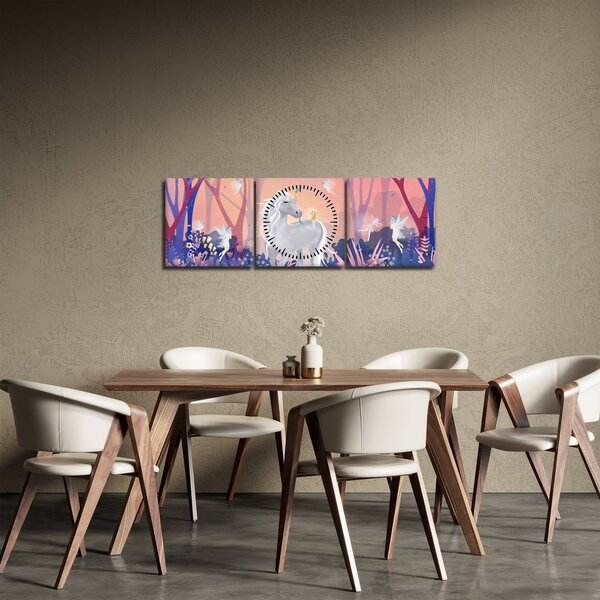 Obraz - Jednorożec w magicznym lesie (z zegarem) (90x30 cm)