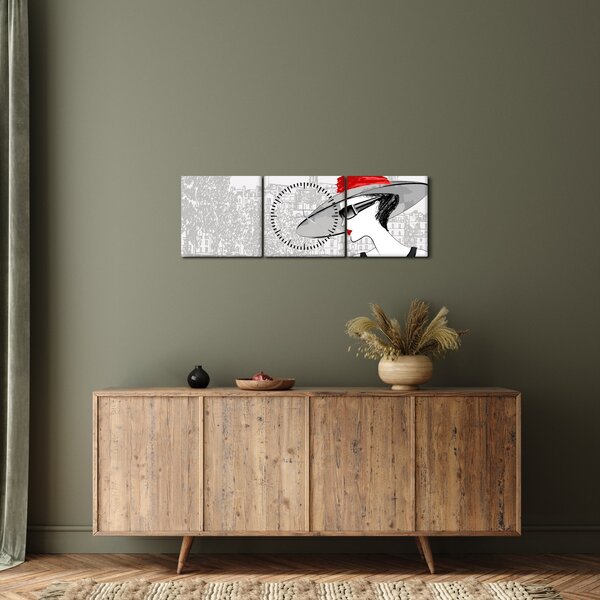 Obraz - Dama w mieście (z zegarem) (90x30 cm)
