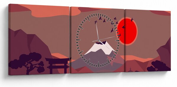 Obraz - Ilustracja góry Fuji (z zegarem) (90x30 cm)