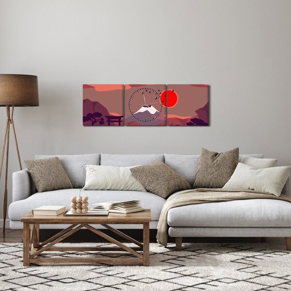Obraz - Ilustracja góry Fuji (z zegarem) (90x30 cm)