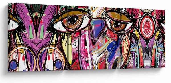 Obraz - Street art - sowa (z zegarem) (90x30 cm)