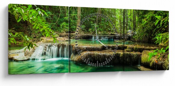 Obraz - Wodospad Erawan w Kanchanaburi, Tajlandia (z zegarem) (90x30 cm)