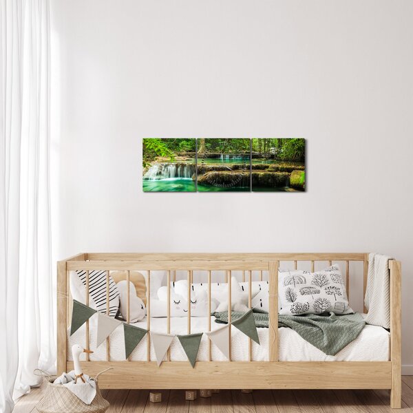 Obraz - Wodospad Erawan w Kanchanaburi, Tajlandia (z zegarem) (90x30 cm)