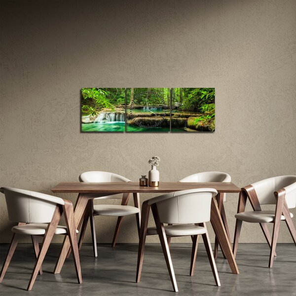 Obraz - Wodospad Erawan w Kanchanaburi, Tajlandia (z zegarem) (90x30 cm)
