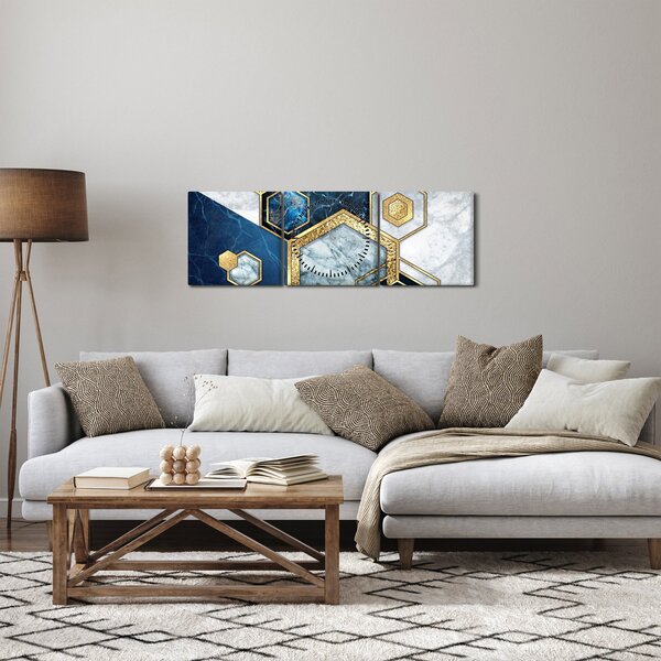 Obraz - Marmurowe sześciokąty (z zegarem) (90x30 cm)