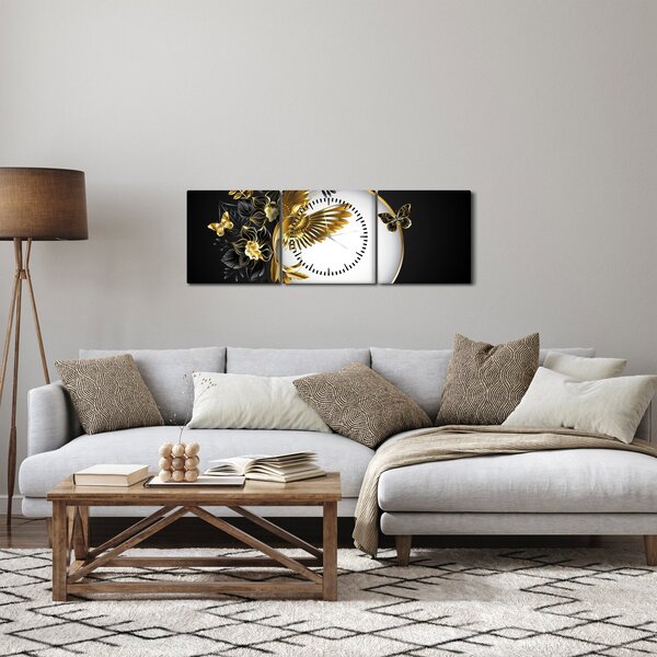 Obraz - Piłka ze złotymi motywami (z zegarem) (90x30 cm)