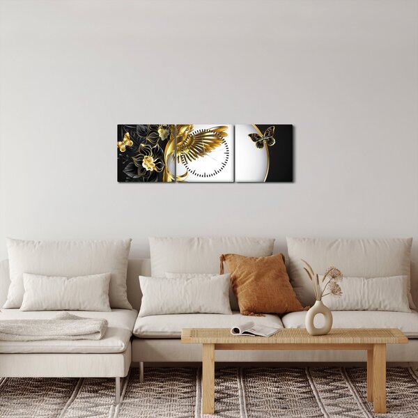 Obraz - Piłka ze złotymi motywami (z zegarem) (90x30 cm)