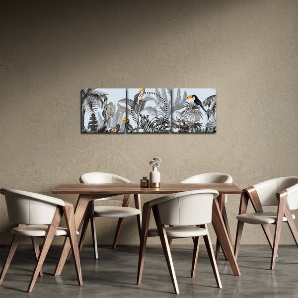 Obraz zwierząt w tropikalnym lesie (z zegarem) (90x30 cm)