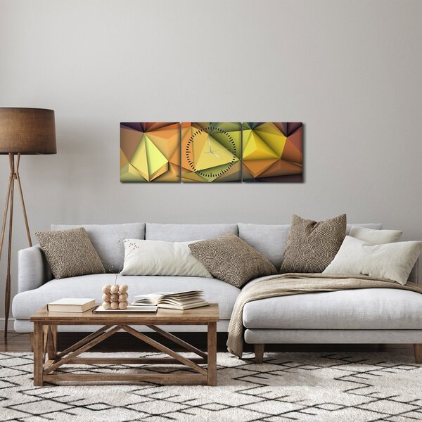 Obraz - Wielokątna abstrakcja 3D (z zegarem) (90x30 cm)