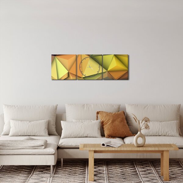 Obraz - Wielokątna abstrakcja 3D (z zegarem) (90x30 cm)