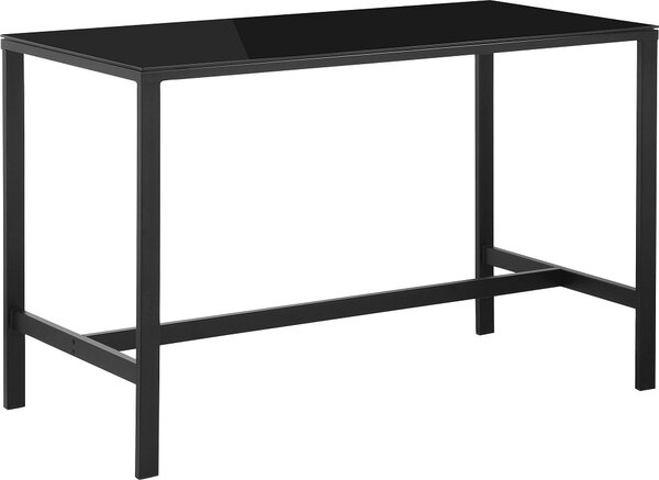 Czarny stół lub biurko ze szklanym blatem i metalową ramą