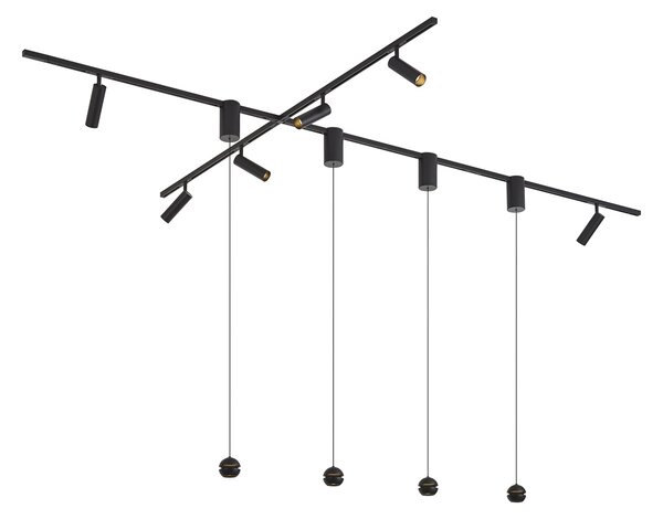Nowoczesny system szynowy czarny z 6 reflektorami i 4 lampami wiszącymi Easylift 1-fazowy - Slimline Uzzy Tira