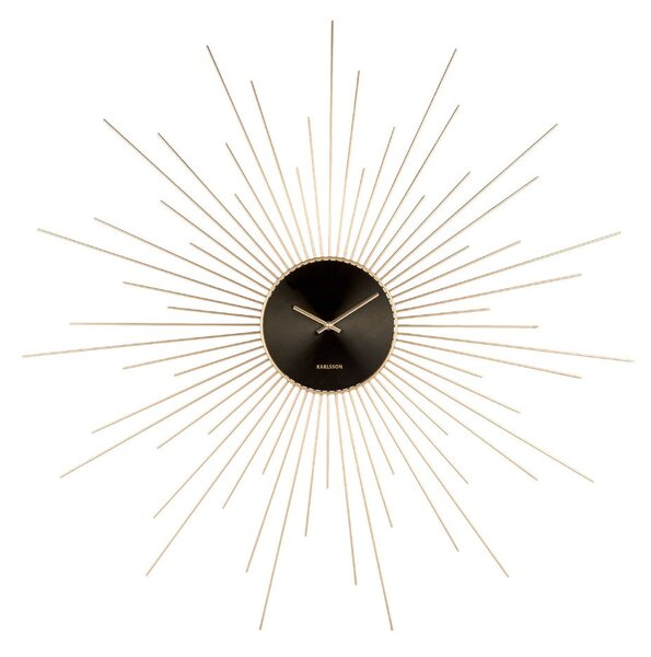 Czarny zegar ścienny z ramą w kolorze złota Karlsson Peony, ø 95 cm
