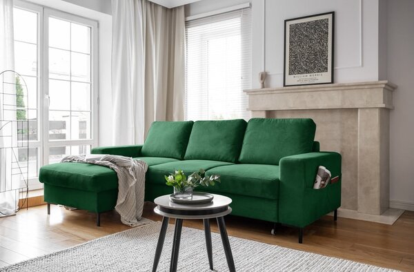 Ciemnozielony sztruksowy rozkładany narożnik (lewostronny) Lofty Lilly – Miuform