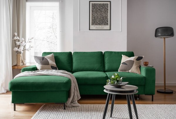 Ciemnozielony sztruksowy rozkładany narożnik (lewostronny) Lofty Lilly – Miuform