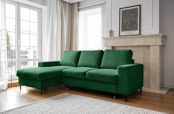 Ciemnozielony sztruksowy rozkładany narożnik (lewostronny) Lofty Lilly – Miuform
