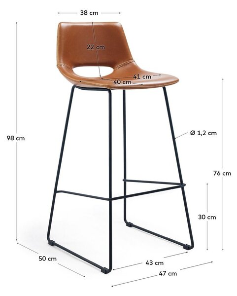 Koniakowy hoker z imitacji skóry (wysokość siedziska 76 cm) Zahara – Kave Home