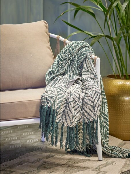 Zielono-beżowy koc z bawełny z recyklingu 130x160 cm Ugento – Bloomingville