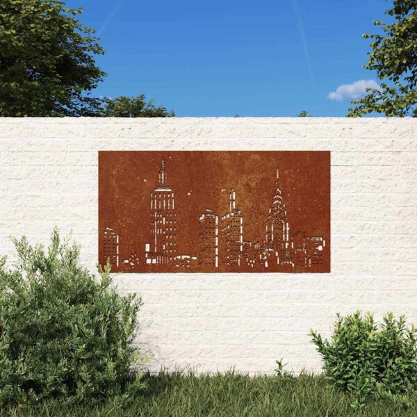 Ogrodowa dekoracja ścienna, 105x55 cm, stal kortenowska, miasto