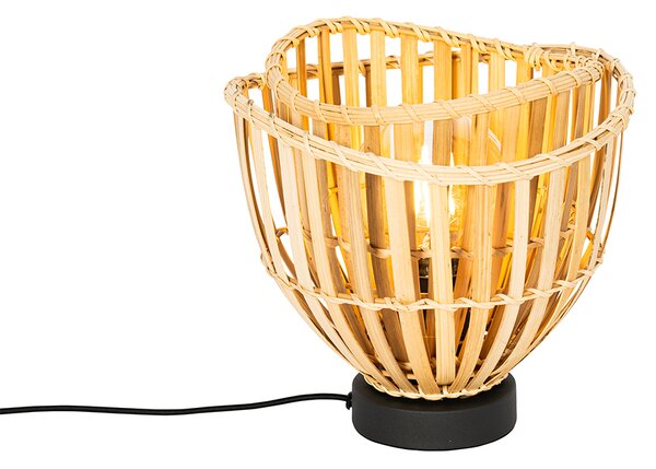 Orientalna lampa stołowa czarna z naturalnym bambusem - Pua Oswietlenie wewnetrzne