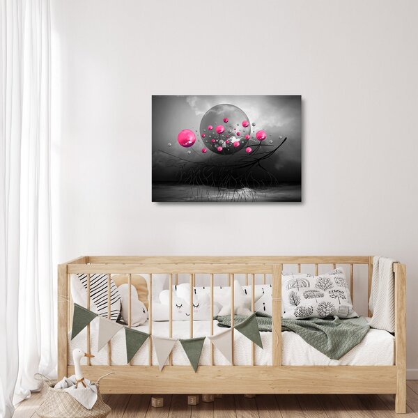 Obraz na szkle - różowe abstrakcyjne kule (70x50 cm)