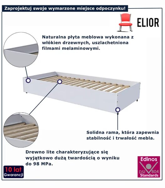 Biała modułowa szuflada ze stelażem pod łóżko H0-H27