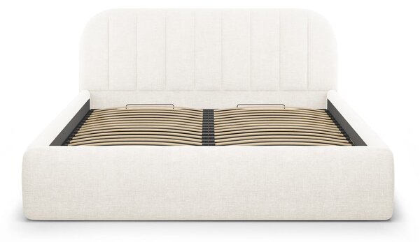 Tapicerowane łóżko dwuosobowe ze schowkiem ze stelażem 140x200 cm w kolorze kości słoniowej Juno – Windsor & Co Sofas