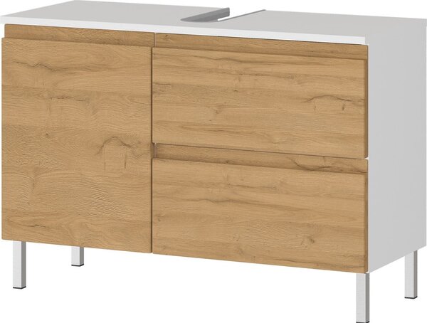 Biała szafka pod umywalkę w dekorze dębu 80x56 cm Torrance – Germania