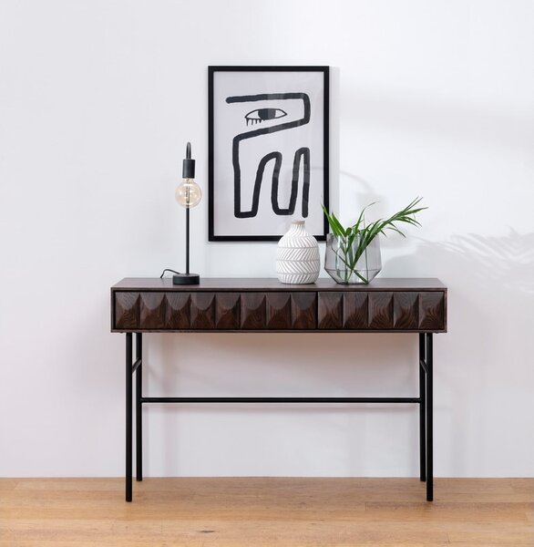 Ciemnobrązowa konsola z blatem w dekorze dębu 39x117 cm Latina – Unique Furniture