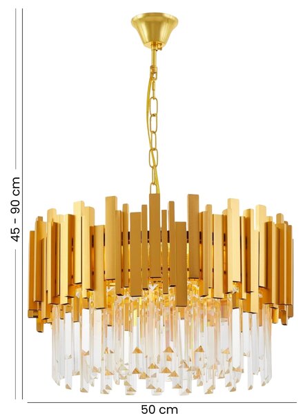 LAMPA WISZĄCA ŻYRANDOL KRYSZTAŁOWY ZŁOTY FERA D50